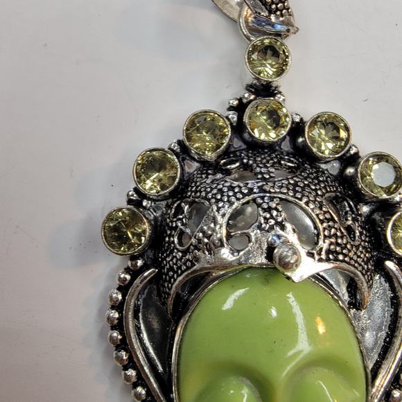 Sterling Silver Pendant with Green Carved Face and Lemon Quartz Accents - Picture 10 of 13